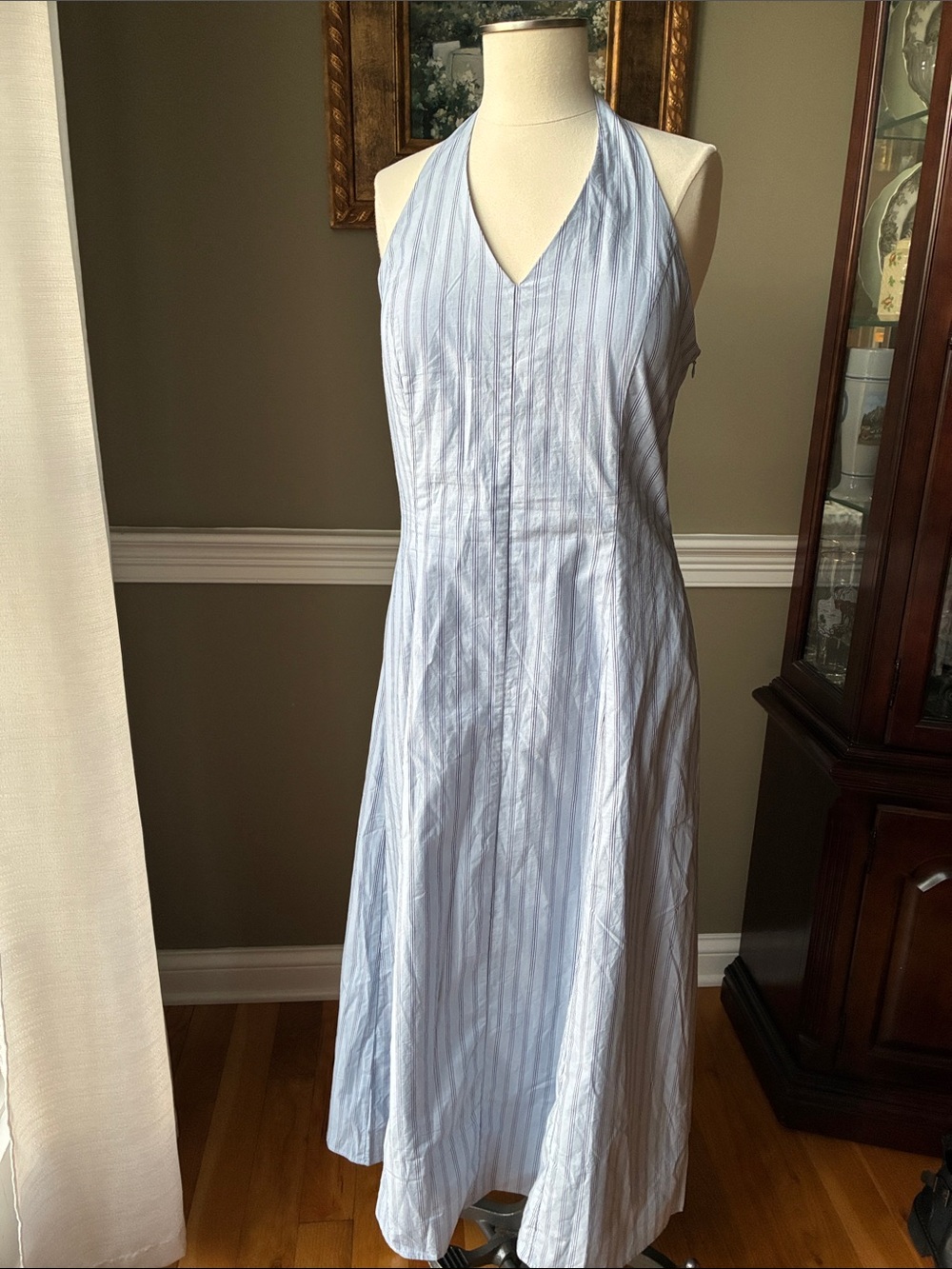 Lucky Brand Light Blue Striped Halter Maxi Dress Size 8